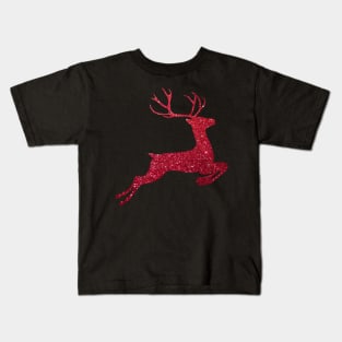 Red Faux Glitter Reindeer Kids T-Shirt
